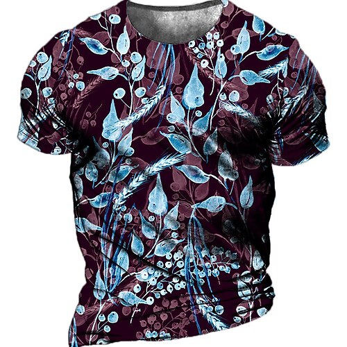 

Men's Unisex T shirt Tee 3D Print Plants Graphic Prints Crew Neck Street Daily Print Short Sleeve Tops Casual Designer Big and Tall Sports Blue