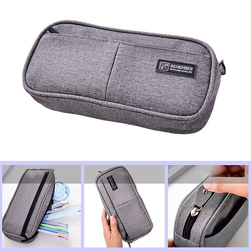

PencilCasePenPouchMarkerBag Wear-Resistant Multifunction With Zipper Canvas for School Office Student