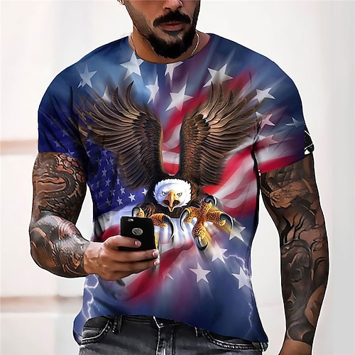 

Men's Unisex T shirt Tee Graphic Prints Eagle National Flag Crew Neck Blue 3D Print Outdoor Street Short Sleeve Print Clothing Apparel Sports Designer Casual Big and Tall / Summer / Summer