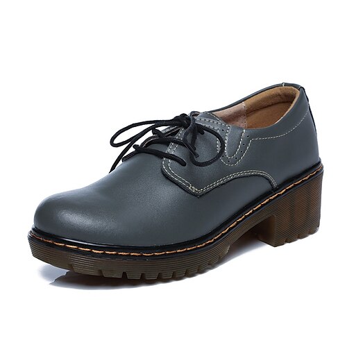 

Women's Oxfords Work Daily Formal Shoes Comfort Shoes Platform Chunky Heel Round Toe Casual British PU Leather Lace-up Solid Colored Black Gray