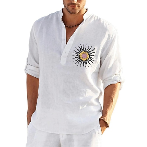 

Men's Shirt Hot Stamping Graphic Sun Collar Street Casual Button-Down Print Long Sleeve Tops Casual Fashion Designer Big and Tall White Black Gray