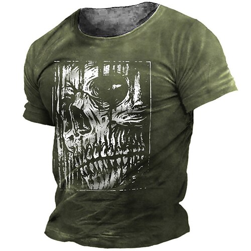 

Men's Unisex T shirt Tee 3D Print Graphic Prints Skull Crew Neck Street Daily Print Short Sleeve Tops Casual Designer Big and Tall Sports Green Army Green Dark Gray