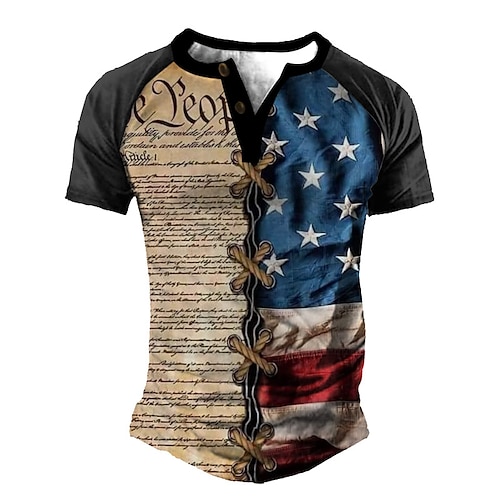 

Men's Unisex T shirt Tee Henley Shirt Graphic Prints National Flag Henley Blue Brown 3D Print Outdoor Street Short Sleeve Button-Down Print Clothing Apparel Sports Designer Casual Big and Tall