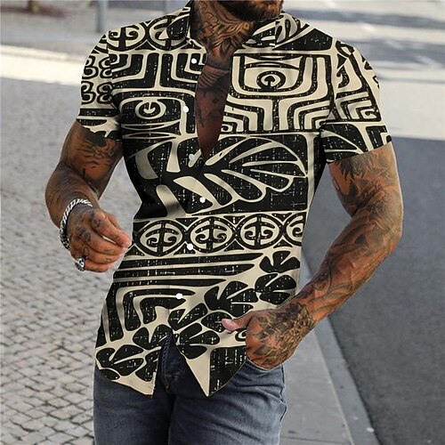 

Men's Shirt Print Color Block Leaves Turndown Street Casual Button-Down Print Short Sleeve Tops Casual Fashion Designer Breathable Beige