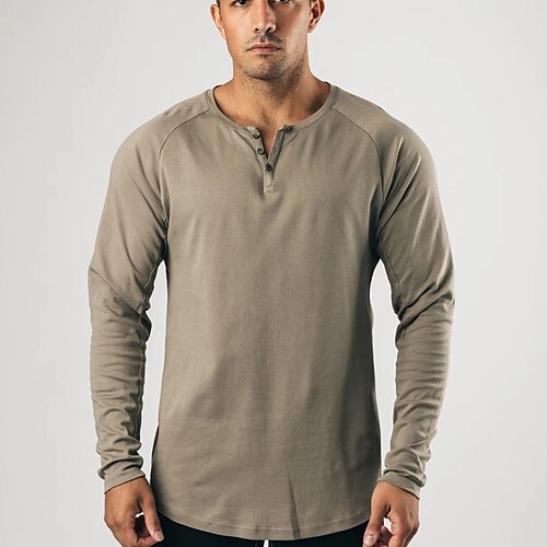 

Men's Henley Shirt T shirt Solid Color V Neck Street Casual Button-Down Long Sleeve Tops Basic Fashion Classic Comfortable White Gray Army Green