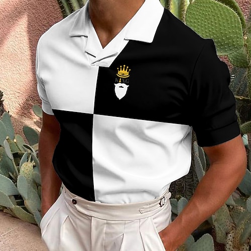 

Men's Collar Polo Shirt Golf Shirt Color Block Turndown Black 3D Print Casual Daily Short Sleeve Button-Down Print Clothing Apparel Fashion Designer Casual Breathable / Sports