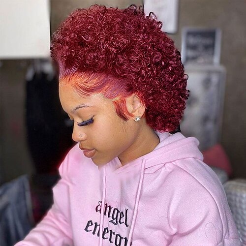 

Pixie Cut Wig Short Curly Human Hair Wigs Cheap Human Hair Wig 13X1 Transparent Lace Wig Lace Front Wig Free Part Brazilian Hair Deep CurlyFor Women