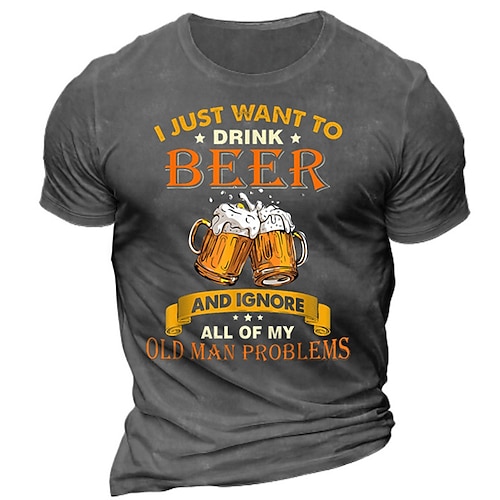

Men's Unisex T shirt 3D Print Graphic Prints Beer Letter Crew Neck Street Daily Print Short Sleeve Tops Casual Designer Big and Tall Sports Black Army Green Dark Gray