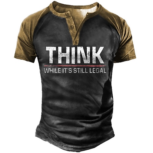 

Men's Henley Shirt Tee T shirt 3D Print Graphic Color Block Letter Plus Size Henley Daily Sports Patchwork Button-Down Short Sleeve Tops Basic Casual Classic Designer Black / Gray