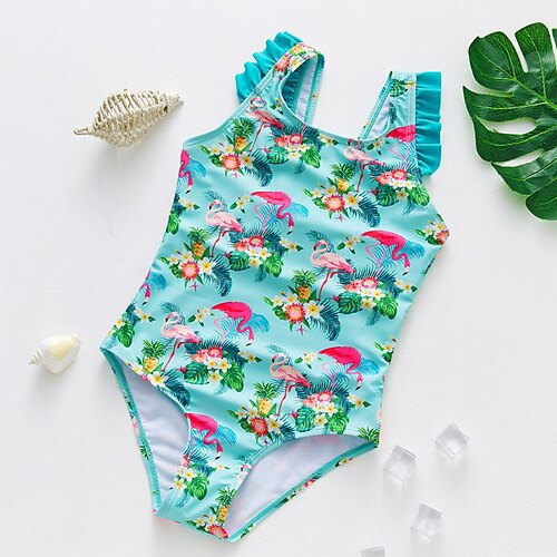 

Kids Girls' One Piece Swimwear Swimming Floral Cute Print Bathing Suits 3-10 Years Spring Green Yellow