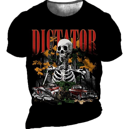 

Men's Unisex T shirt Tee 3D Print Graphic Prints Skull Crew Neck Street Daily Print Short Sleeve Tops Casual Designer Big and Tall Sports Black