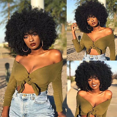 

afro parykker til sorte kvinder kort krøllet afro kinky paryk 70'er hoppende kæmpe fluffy puff parykker premium syntetisk til cosplay og dagligt