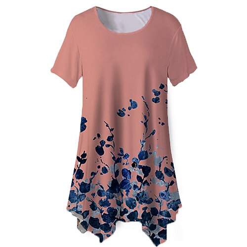 

Women's Plus Size Tops Blouse Shirt Floral Print Short Sleeve Crewneck Streetwear Daily Holiday Cotton Spandex Jersey Spring Summer White Pink