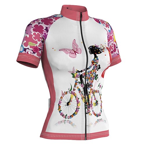 

21Grams Women's Cycling Jersey Short Sleeve Bike Top with 3 Rear Pockets Mountain Bike MTB Road Bike Cycling Breathable Quick Dry Moisture Wicking Reflective Strips Red White Butterfly Polyester