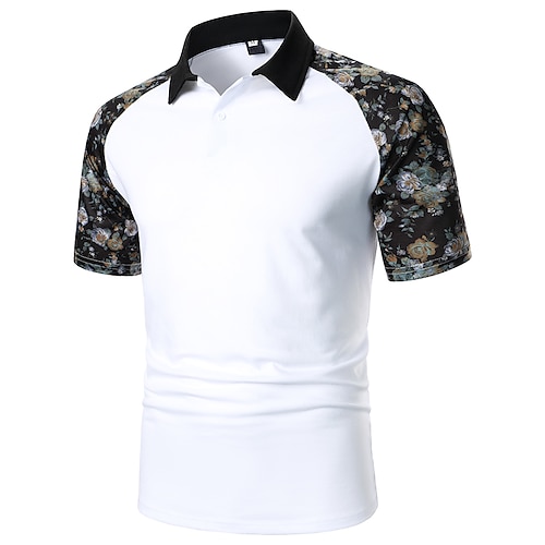 

Men's Golf Shirt Dress Shirt Casual Shirt Shirt Print Floral Button Down Collar Casual Daily Color Block Button-Down Short Sleeve Tops Simple Color Block Casual Fashion White