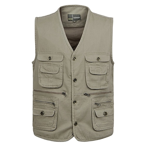 

Men's Fishing Vest Hiking Vest Sleeveless Top Outdoor Ventilation Breathable Quick Dry Lightweight Summer Cotton Army Green Grey Khaki Fishing Climbing Camping / Hiking / Caving / Multi Pockets