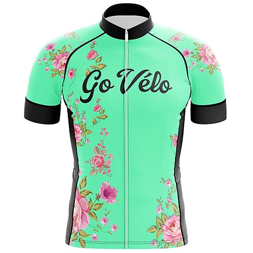 

21Grams Men's Cycling Jersey Short Sleeve Bike Top with 3 Rear Pockets Mountain Bike MTB Road Bike Cycling Breathable Quick Dry Moisture Wicking Reflective Strips Green Floral Botanical Polyester