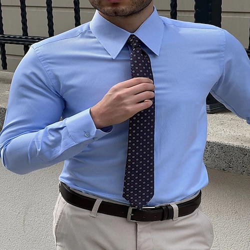 

Men's Shirt Solid Color Turndown Street Casual Button-Down Long Sleeve Tops Casual Fashion Breathable Comfortable Blue