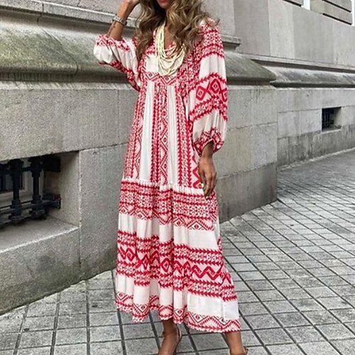 

Women's Casual Dress Swing Dress Long Dress Maxi Dress Purple Wine Lavender Half Sleeve Floral Ruffle Fall Spring Autumn V Neck Weekend Loose Fit 2022 S M L XL XXL