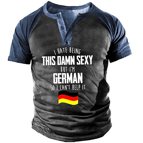 

Men's Henley Shirt T shirt 3D Print Graphic Letter Henley Street Casual Button-Down Print Short Sleeve Tops Basic Fashion Classic Comfortable Black