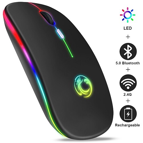 

LED Wireless Mouse Slim Rechargeable Wireless Silent Mouse 2.4G Portable USB Optical Wireless Computer Mice with USB Receiver for Laptop PC Desktop
