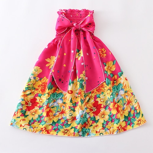 

Kids Girls' Dress Floral A Line Dress Above Knee Dress Daily Bow Sleeveless Vacation Dress 3-12 Years Spring Wine