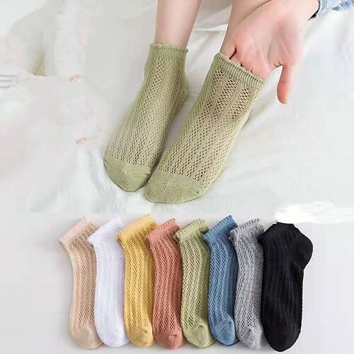 

5 Pairs Summer Thin Mesh Socks Women'S Socks Pure Cotton Mesh Lace Air Conditioning Socks Japanese Style Solid Color Hollow Mesh Socks