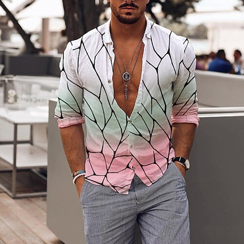 

Men's Shirt Hot Stamping Graphic Geometric Turndown Street Casual Button-Down Print Long Sleeve Tops Casual Fashion Breathable Comfortable White
