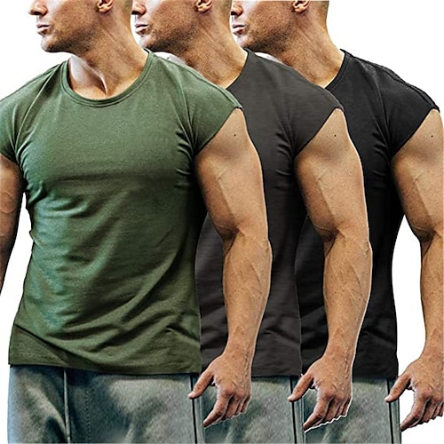 

Men's 3 Pack Gym Workout T Shirt Short Sleeve Muscle Cut Bodybuilding Training Fitness Tee Tops