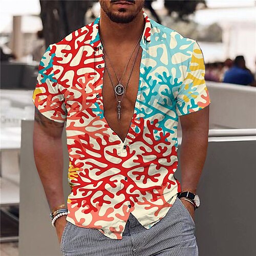 

Men's Shirt Print Graphic Turndown Street Casual Button-Down Print Short Sleeve Tops Casual Fashion Designer Rainbow