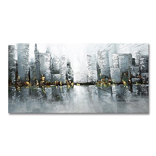 

Mintura Handmade Oil Painting On Canvas Wall Art Decoration Modern Abstract City Landscape Picture For Home Decor Rolled Frameless Unstretched Painting