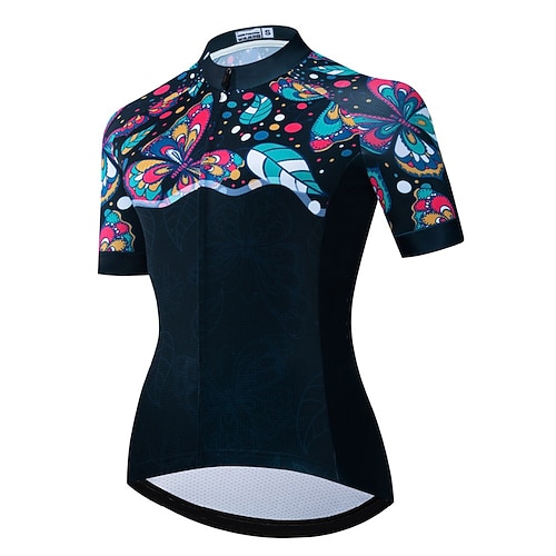 

21Grams Women's Cycling Jersey Short Sleeve Bike Top with 3 Rear Pockets Mountain Bike MTB Road Bike Cycling Breathable Quick Dry Moisture Wicking Reflective Strips Black Butterfly Polyester Spandex