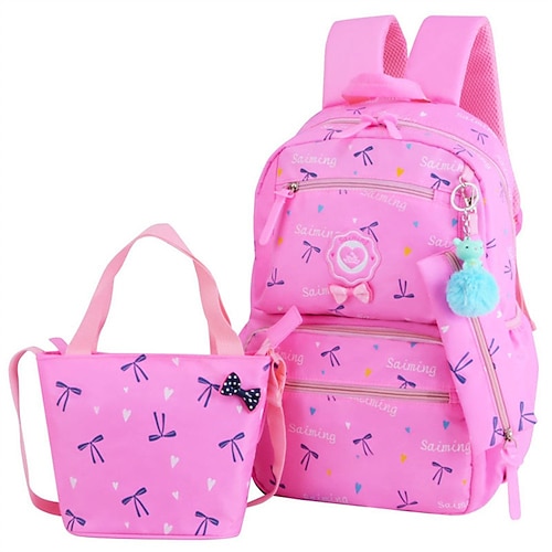 

3Pcs Heart Printing Backpack Sets Bowknot Primary Schoolbag Travel Daypack Shoulder Bag Girls Rucksack knapsack