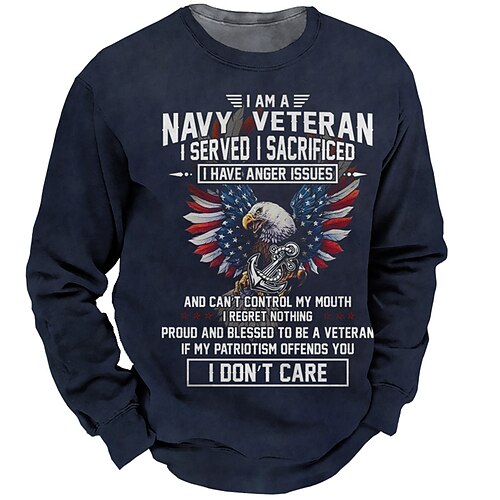 

Men's Unisex Sweatshirt Pullover Graphic Prints Eagle Letter Print Daily Sports 3D Print Casual Vintage Hoodies Sweatshirts Navy Blue