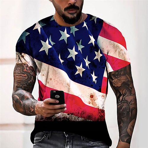 

Men's Unisex T shirt Tee 3D Print Graphic Prints National Flag Crew Neck Street Daily Print Short Sleeve Tops Casual Designer Big and Tall Sports Red