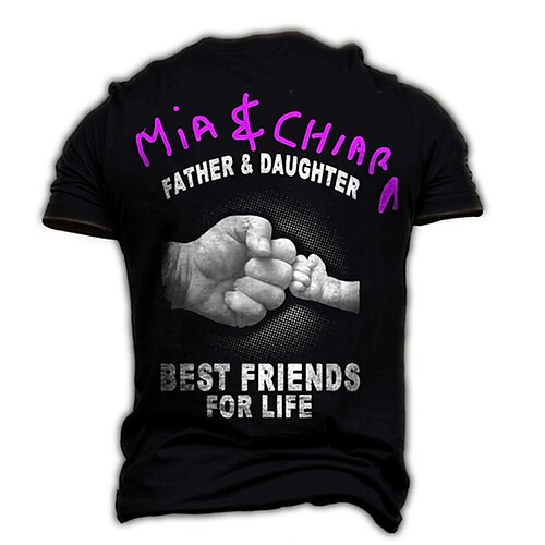 

Men's Unisex T shirt 3D Print Graphic Prints Hand Letter Crew Neck Family Street Daily Print Short Sleeve Tops Casual Designer Big and Tall Papa T Shirts Black