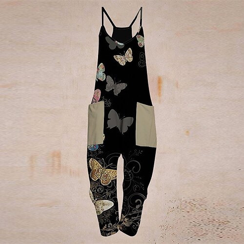 

Women's Jumpsuit Pocket Print Animal Crew Neck Streetwear Street Daily Regular Fit Sleeveless Army Green Dark Gray White S M L Spring