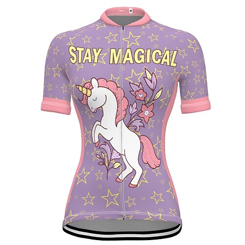 

21Grams Women's Cycling Jersey Short Sleeve Bike Jersey Top with 3 Rear Pockets Mountain Bike MTB Road Bike Cycling Fast Dry Breathable Quick Dry Moisture Wicking Purple Graphic Unicorn Polyester