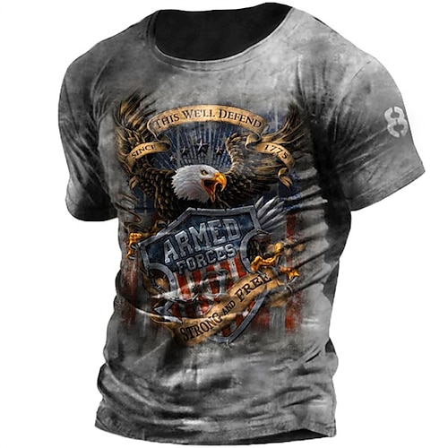 

Men's T shirt 3D Print Graphic Bird Crew Neck Street Casual Print Short Sleeve Tops Basic Fashion Classic Comfortable Gray