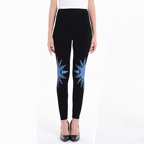 

Women's Tights Leggings Blue Pink Orange Mid Waist Casual / Sporty Athleisure Weekend Yoga Print Stretchy Ankle-Length Tummy Control Graphic One-Size / Slim