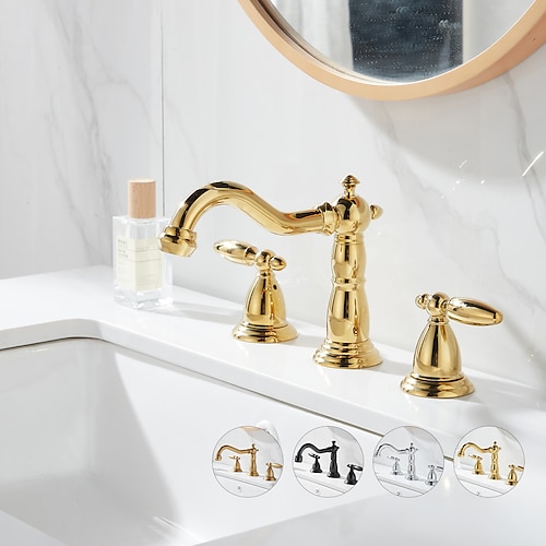 

Widespread Bathroom Sink Faucet,Two Handle Three Holes Antique Brass / Electroplated / Painted Finishes Bath Taps