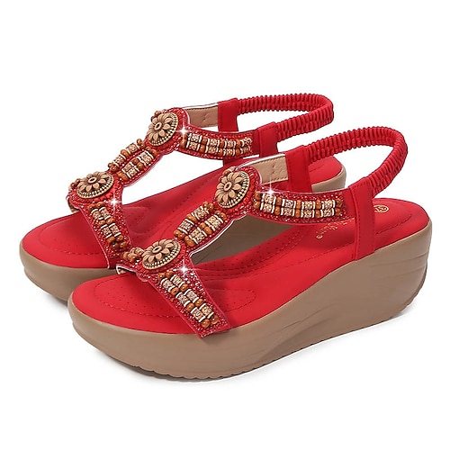 

Women's Sandals Boho Bohemia Beach Sparkly Sandals Rhinestone Flat Heel Round Toe Open Toe Elegant Casual Party Beach PU Leather Elastic Band Spring Summer Solid Colored Almond Black Rosy Pink