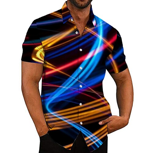 

Men's Shirt Graphic Shirt Linear Turndown Blue Purple Orange Print Outdoor Street Short Sleeve Button-Down Print Clothing Apparel Fashion Designer Casual Breathable / Summer / Spring / Summer