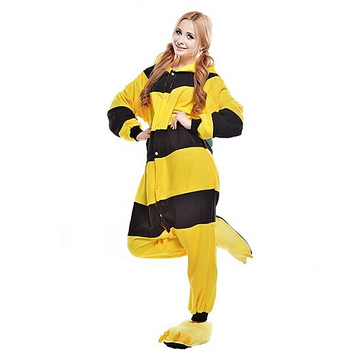 

Adults' Kigurumi Pajamas Bee Stripes Onesie Pajamas Flannel Fabric Cosplay For Men and Women Christmas Animal Sleepwear Cartoon Festival / Holiday Costumes
