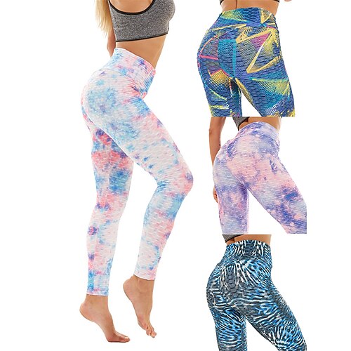 

Women's Yoga Pants Tummy Control Butt Lift Quick Dry High Waist Yoga Fitness Gym Workout Leggings Bottoms Tie Dye Skull Red / black Violet YellowBlue Sports Activewear Stretchy Skinny / Athletic