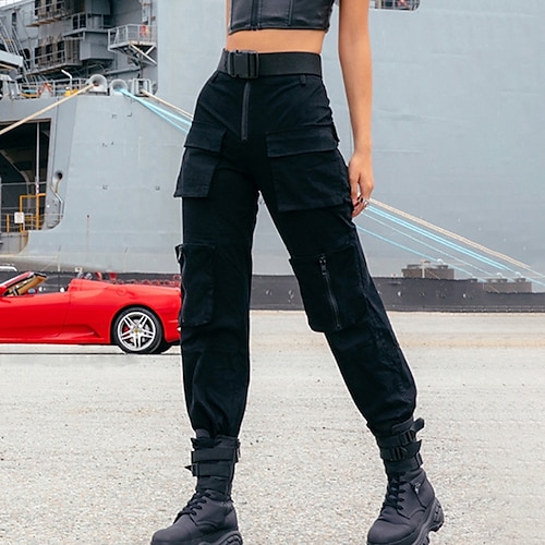 

Women's Cargo Pants Pants Trousers Black Mid Waist Casual / Sporty Athleisure Leisure Sports Weekend Micro-elastic Full Length Comfort Plain S M L