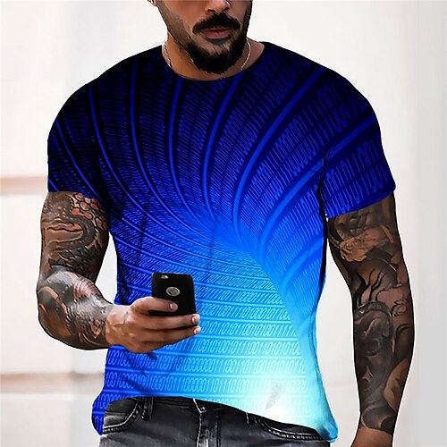 

Men's Unisex T shirt Tee Geometric Graphic Prints Crew Neck Blue 3D Print Outdoor Street Short Sleeve Print Clothing Apparel Sports Designer Casual Big and Tall / Summer / Summer