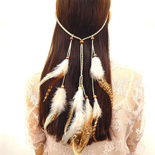 

1pc Women's Headbands Headband For Gift Holiday Head Cord Feather Green Blue Brown