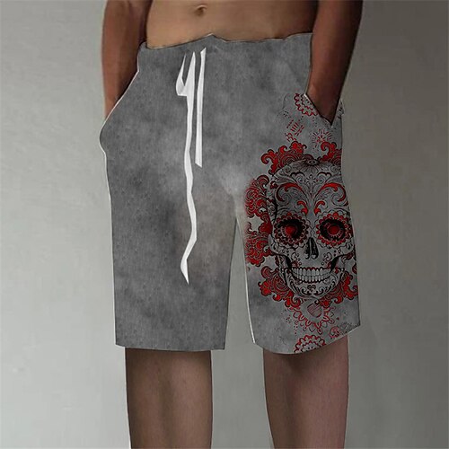 

Men's Stylish Designer Straight Shorts 3D Print Elastic Waist Short Pants Sports Outdoor Daily Graphic Prints Skull Cotton Blend Comfort Breathable Mid Waist Dark Gray M L XL XXL 3XL / Summer / Beach