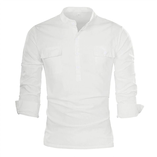

Men's Shirt Casual Shirt Solid Colored Stand Collar White Outdoor Casual Long Sleeve Button-Down Clothing Apparel Fashion Casual Breathable Comfortable / Summer / Spring / Summer